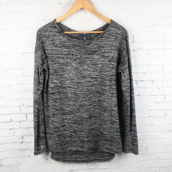 GAP BLACK HEATHER ROUND NECK LONG SLEEVE LIGHTWEIGHT OVERSIZED SWEATER SIZE S - Picture 1 of 7